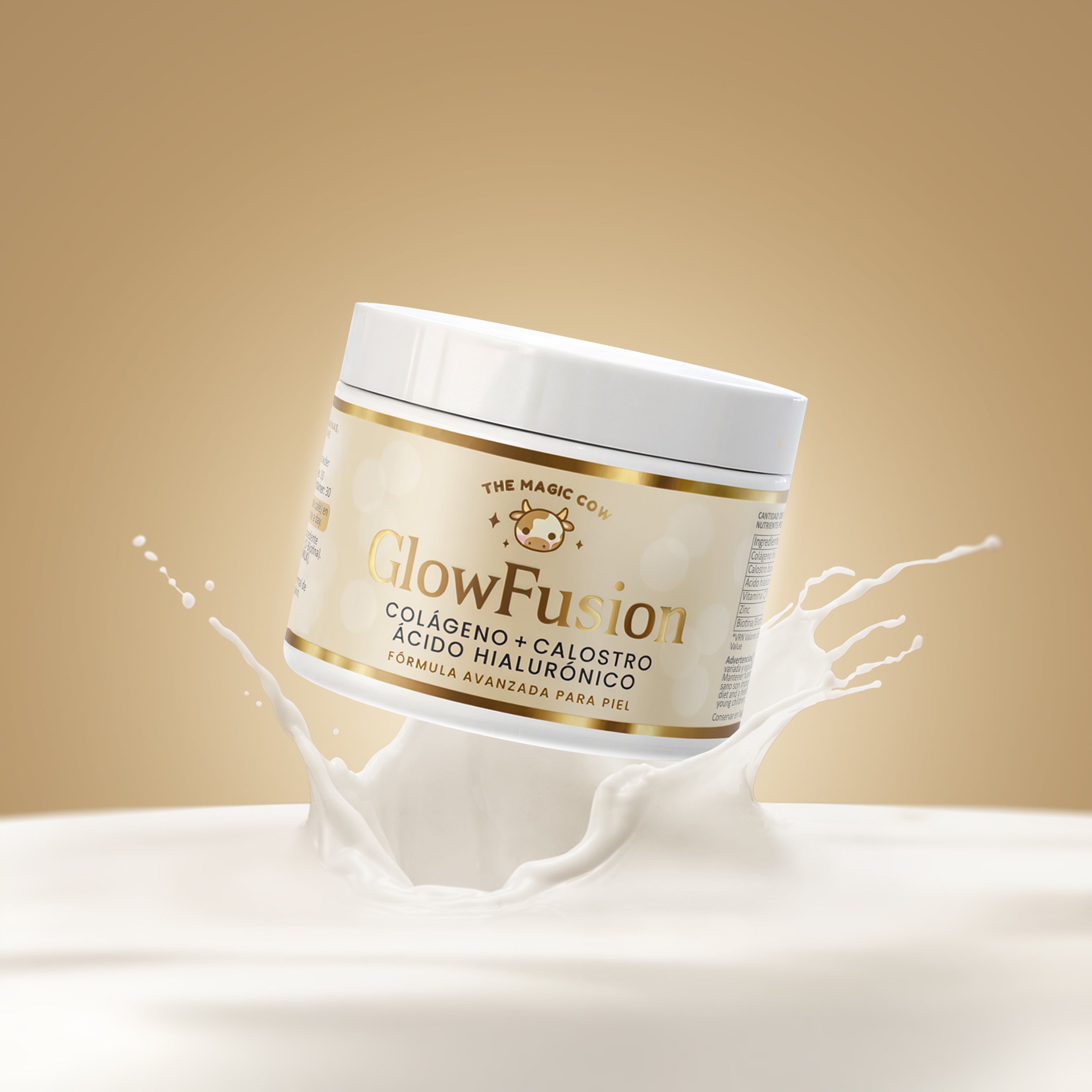 The Magic Cow® GlowFusion | Supercolágeno Marino + Calostro Bovino + Ácido Hialurónico + Biotina, Vitamina C y Zinc | Fórmula avanzada para piel, cabello y uñas (30 dosis)