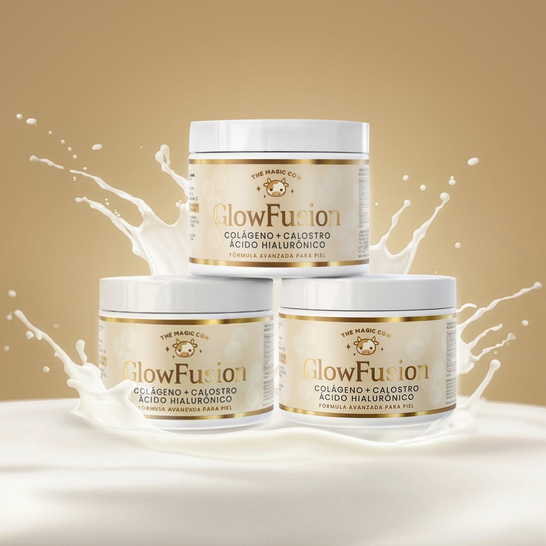 The Magic Cow® GlowFusion | Supercolágeno Marino + Calostro Bovino + Ácido Hialurónico + Biotina, Vitamina C y Zinc | Fórmula avanzada para piel, cabello y uñas (30 dosis) - The Magic Cow