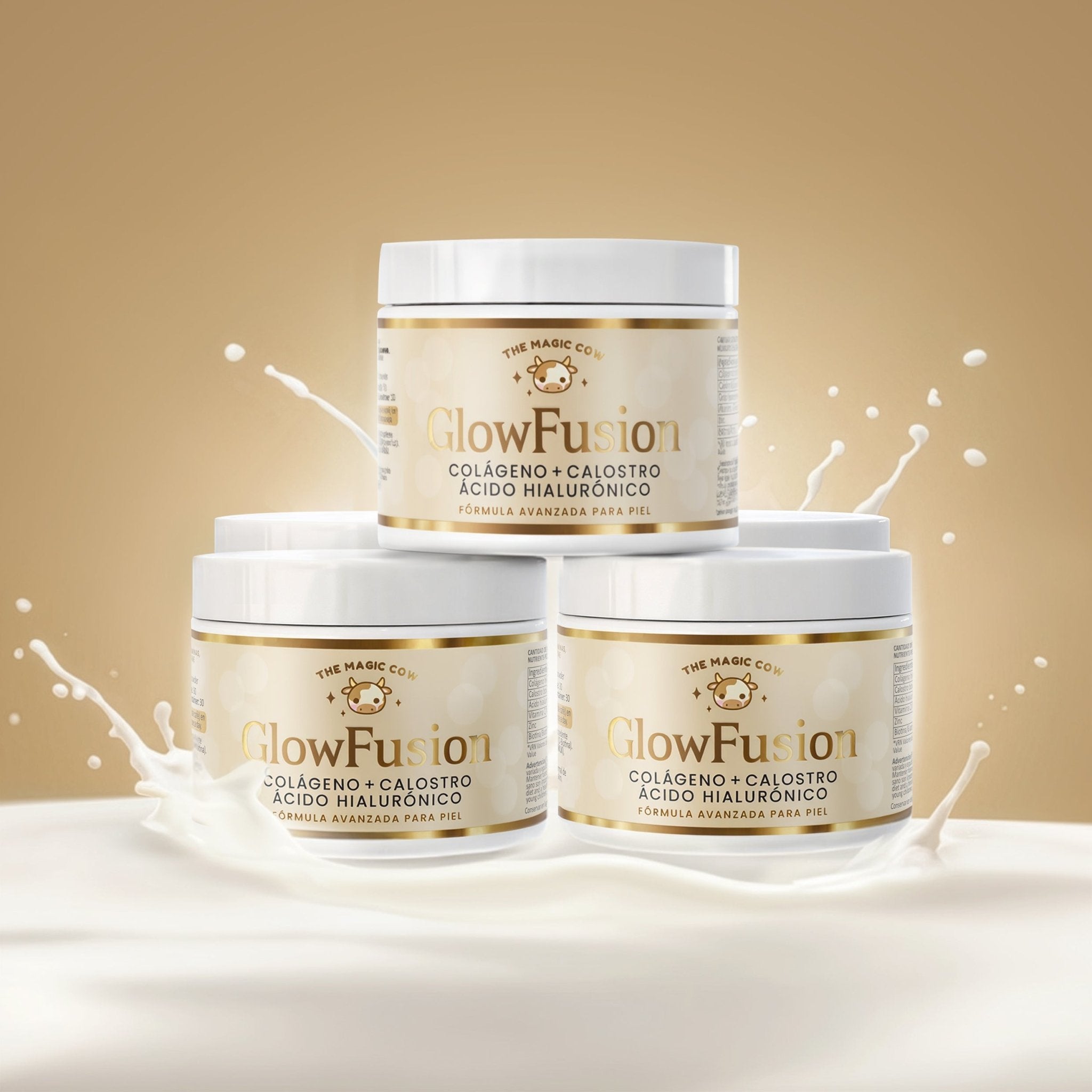 The Magic Cow® GlowFusion | Supercolágeno Marino + Calostro Bovino + Ácido Hialurónico + Biotina, Vitamina C y Zinc | Fórmula avanzada para piel, cabello y uñas (30 dosis) - The Magic Cow