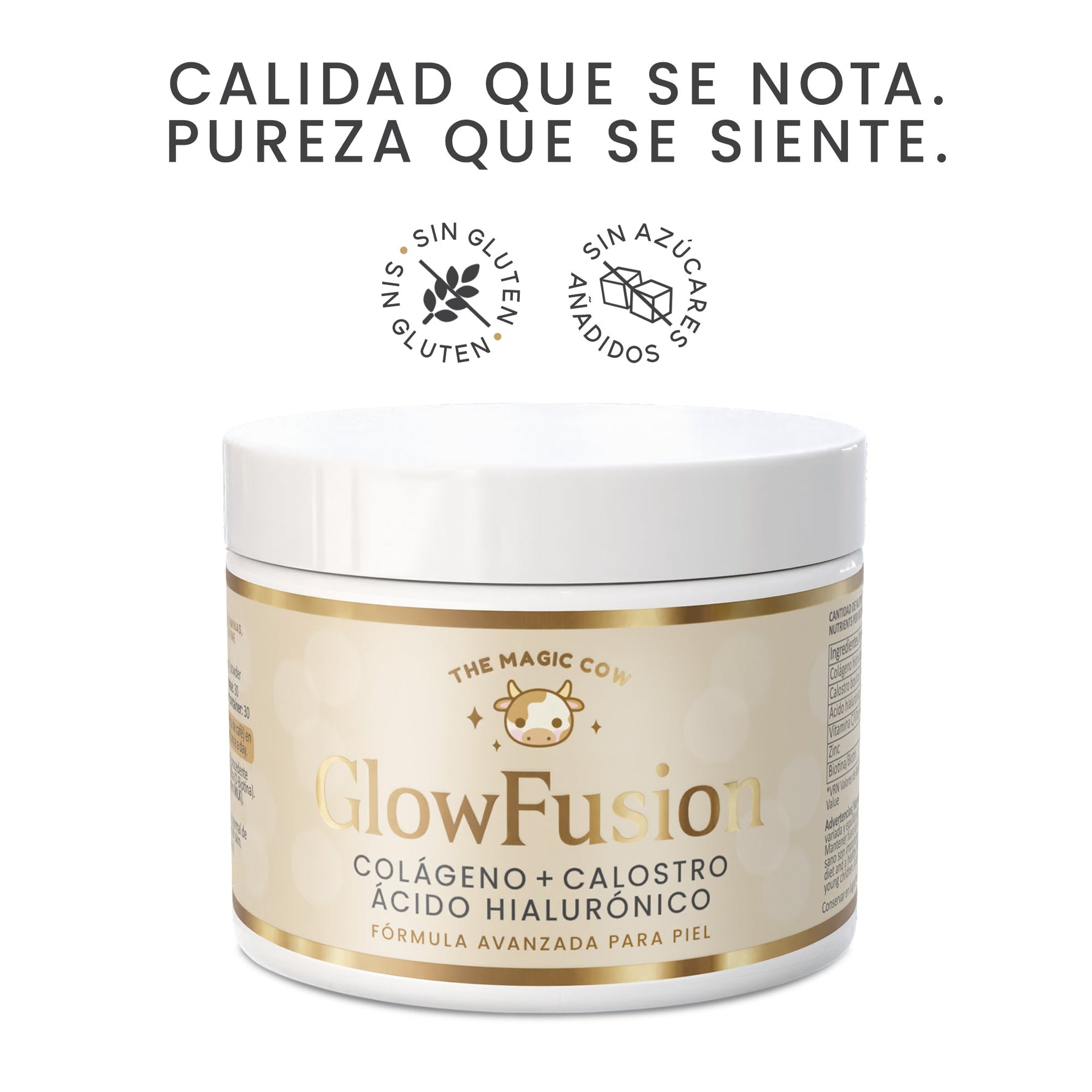 The Magic Cow® GlowFusion | Supercolágeno Marino + Calostro Bovino + Ácido Hialurónico + Biotina, Vitamina C y Zinc | Fórmula avanzada para piel, cabello y uñas (30 dosis) - The Magic Cow