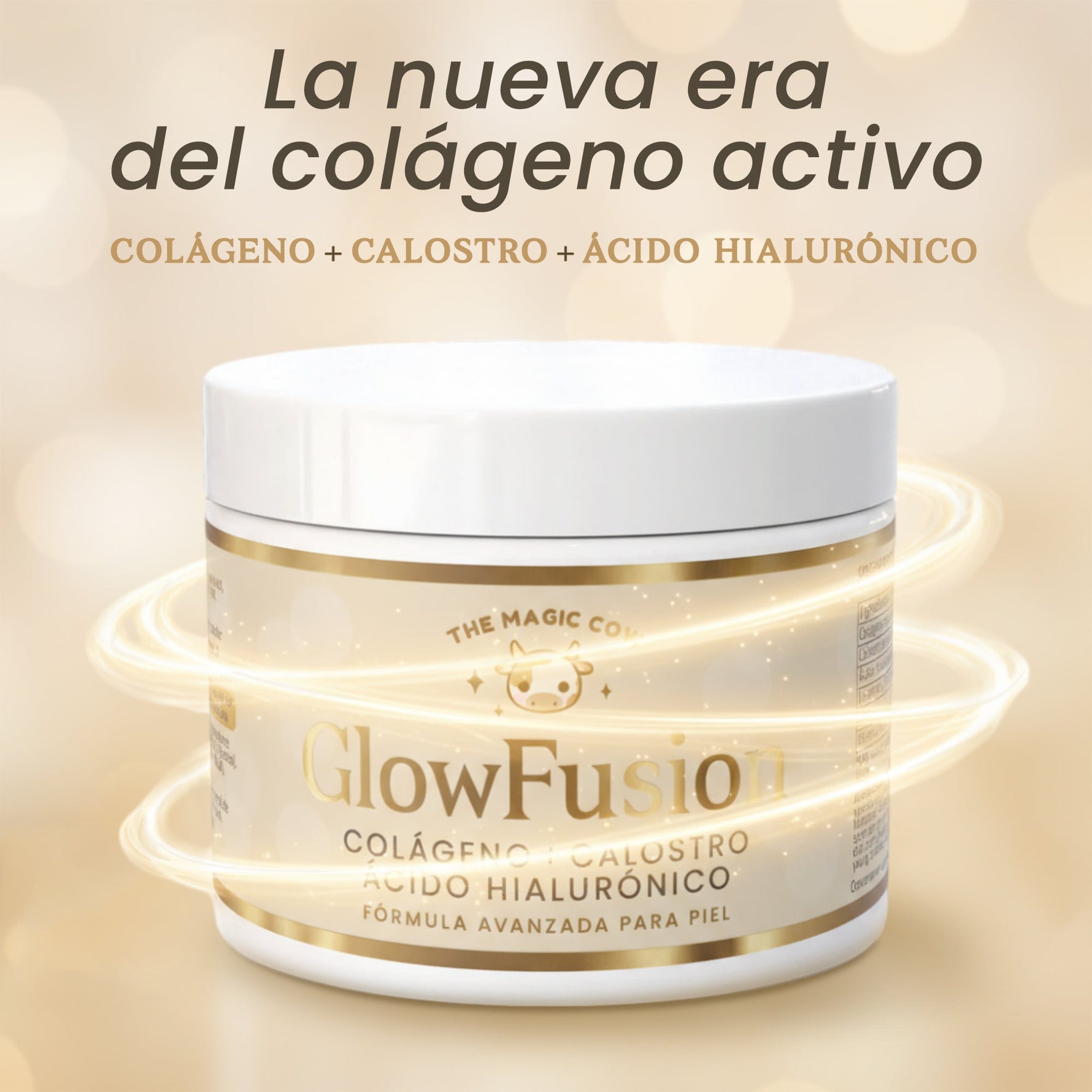 The Magic Cow® GlowFusion | Supercolágeno Marino + Calostro Bovino + Ácido Hialurónico + Biotina, Vitamina C y Zinc | Fórmula avanzada para piel, cabello y uñas (30 dosis) - The Magic Cow